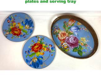 Lot 1915 3pc MACKENZIE CHILDS enamel plates and serving tray