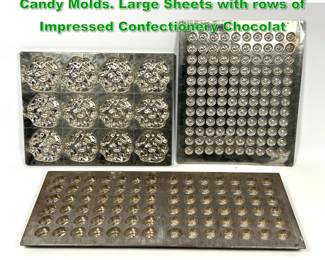 Lot 1927 3pc Vintage Metal Sheet form Candy Molds. Large Sheets with rows of Impressed Confectionery Chocolat
