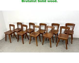 Lot 1493 Set 10 constructivist Dining Chairs. Brutalist Solid wood. 