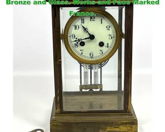 Lot 1893 French Pendulum Carriage Clock. Bronze and Glass. Works and Face Marked France. 