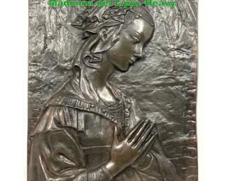 Lot 1621 PINZI Signed Bronze Relief Plaque. Madonna del Lippi. Heavy. 