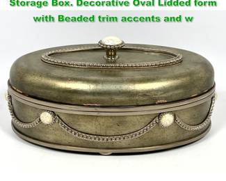 Lot 1832 MAITLAND SMITH Silvered Wood Storage Box. Decorative Oval Lidded form with Beaded trim accents and w