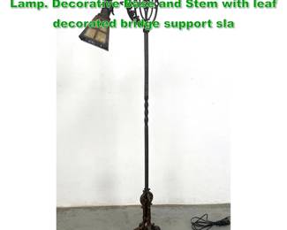 Lot 1570 Vintage Cast Iron Bridge Floor Lamp. Decorative Base and Stem with leaf decorated bridge support sla