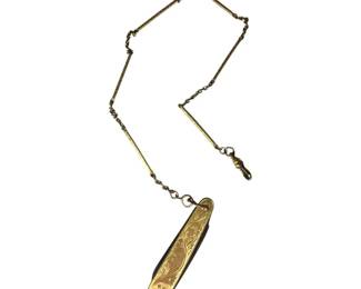 Vintage Gold Tone Watch Fob with Pocket Knife