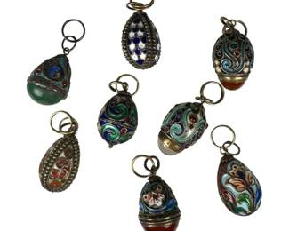 Enamel and Gemstone Egg Pendant Lot