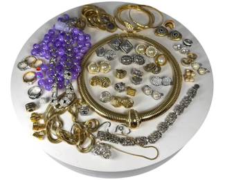 Costume Jewelry Lot with Many Pairs of Clip on Earrings