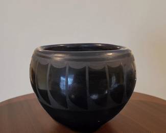 San Ildefonso Pueblo Black Pottery, feather pattern