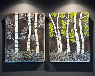 Pair Copperwood Artware artist-signed 2012 porcelain panels bid #5