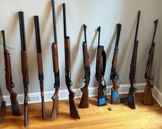 An impressive collection of rifles and shotguns. All cleaned and ready. 