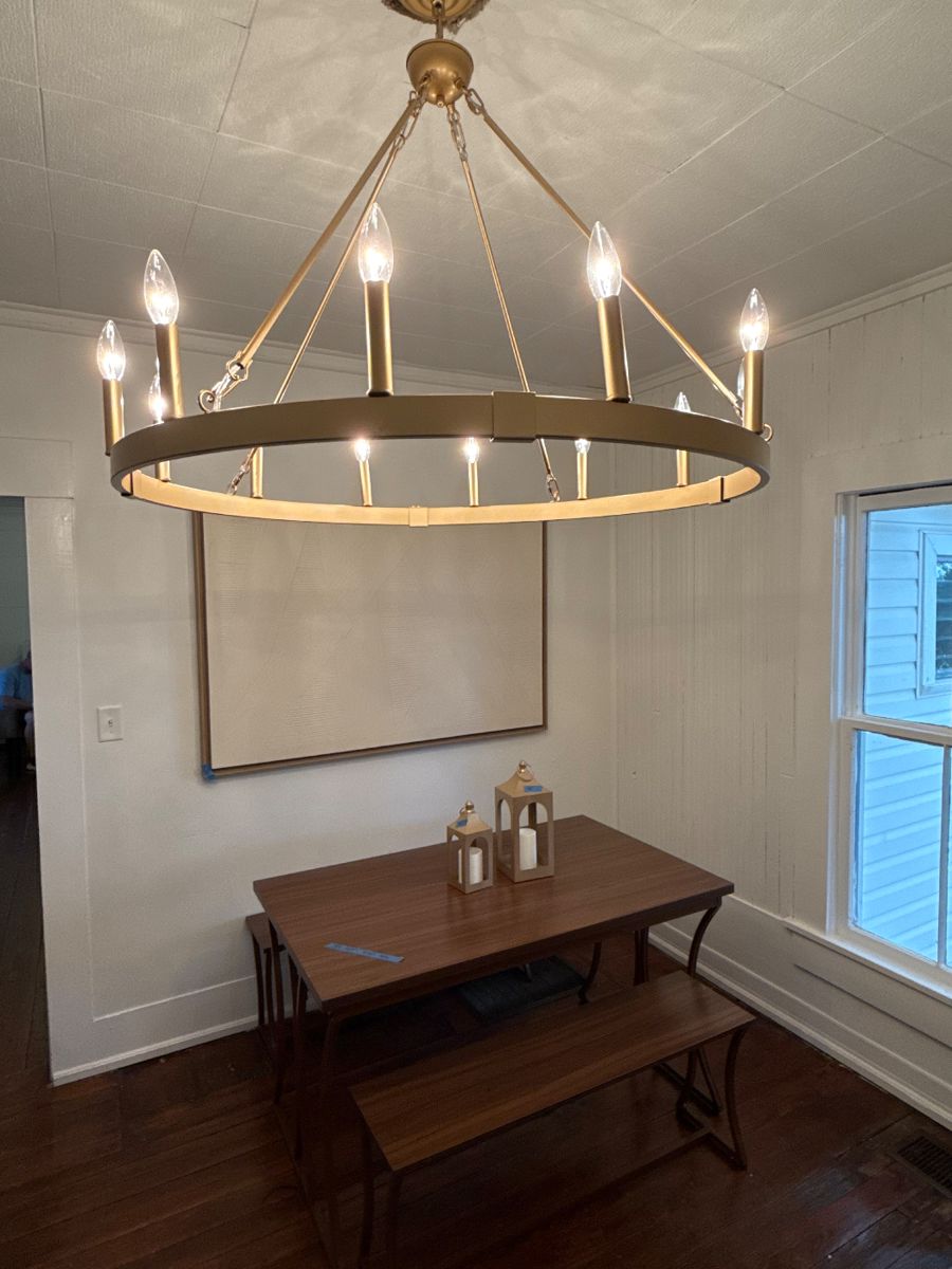 GOLD CHANDELIER & 3 DINING TABLE SETS