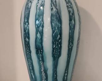 MidCentury Modern Style Blue and Cream Large Pottery Vase