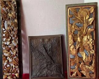 2 Ornate Wooden Art Pieces 1 Phoenix for Home Decor