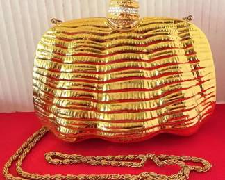 Gold Colored Metal Clutch Shoulder Purse