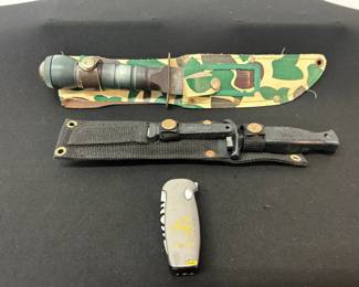 Vtg. Black Widow Dagger, Rambostyle Survival Knife  OTF Knife lighter