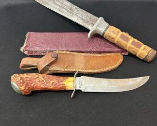2 Vtg. Knives One Hunting One Fighting W Sheaths