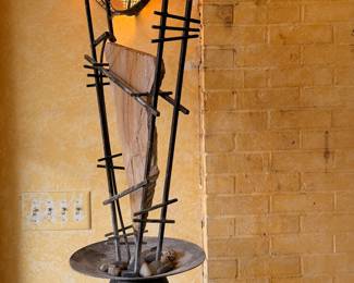 Abstract metal/iron sculpture with stand