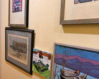 Various framed artwork, paintings, and prints thoughtfully collected over many years and travels