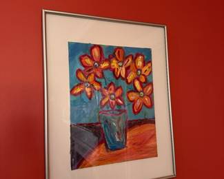Framed floral painting