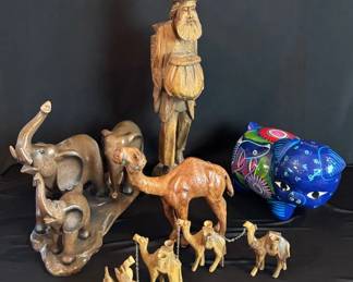 Wooden Carved Traveler Figure 4x16x6” * Large Camel 8x6x3” *