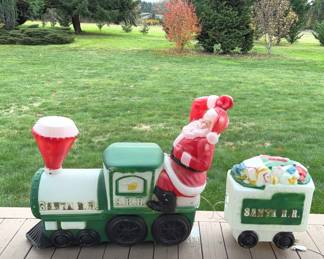 Vintage Blow mold Light Up Santa Train Outdoor Decor