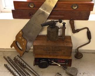 Vintage Tools * All Steel Valve Grinder; Stanley Level; Oil Blow Lamp