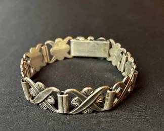 Vintage Carl M. Cohr Sterling Silver Link Bracelet , Floral Design
