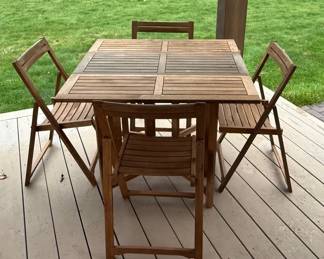 Modern Folding Patio Table & 4~Chairs * Likely Teak Wood