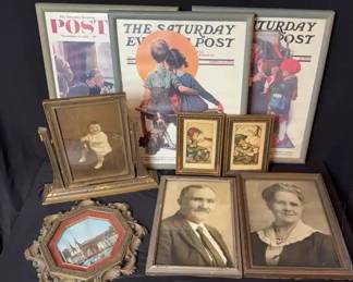 Antique Framed Photos * Vintage Framed Hummel Prints & Saturday Evening Post