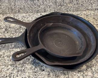 CAST IRON SKILLETS * No. 4 6 1/2” Made In Korea * No. 6 SK Made In USA * 10 1/2” Skillet Unmarked