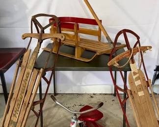 3~Vintage Wooden Sleds * Junior AMF Tricycle * Hiawatha