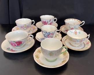 7 Vintage Teacups/Saucers , England & Japan , Roslyn , Rosina and more