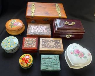 10 Jewelry and Trinket Boxes , Polish Wood , Steinbach , Mikasa , India , Metal
