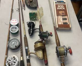 Vintage Fishing Lot * 2 Penn Reels * Mitchell Reel * Vintage Pac Rod & Case * Tied Flies