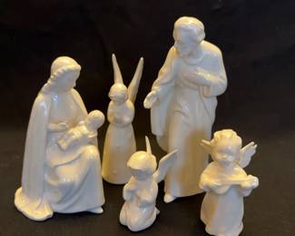 Goebel West Germany White Ceramic Nativity Set , 5 Pieces