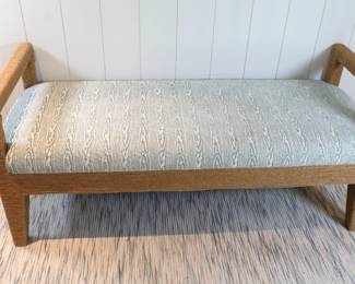 One Kings Lane Lovely Rattan Bench With Seafoam/white Fabric