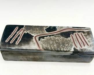 Handcrafted Raku-Style Ceramic Lidded Box – Abstract Incised Design
