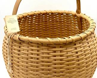 Artisan Gathering Basket With Natural Reed & Hand Carved White Oak Handle
