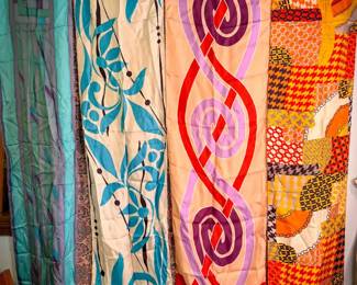 (4) Vintage Long Fashion Scarves – Mixed Abstract & Floral Designs
