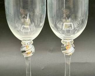 (2) Signed ‘90 Maslach Hand-Blown Art Glass Goblets

