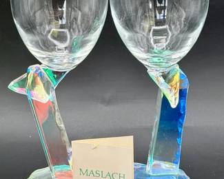 (2) Steven Maslach Dichroic Wine Glasses
