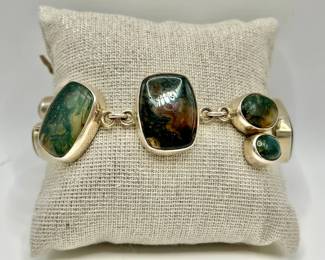 Sterling Silver Bracelet — Striking Moss Agate Jewelry — Stamped 925
