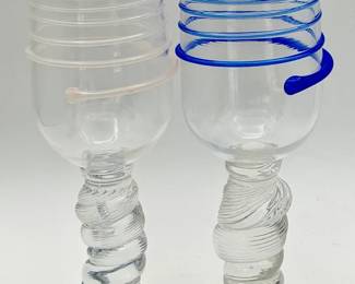 (2) Signed Twist Studio Art Glass Goblets – E. Cohen (Esk)
