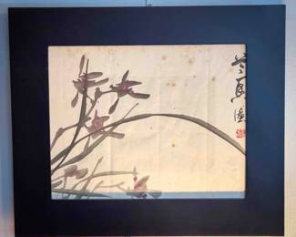 Asian Ink Painting on Rice Paper – Orchid Blossoms with Artist Seal
