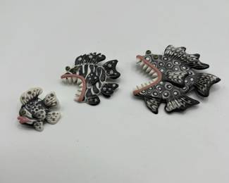 Set of (3) Whimsical Fish Pins — Signed & Dated 1991
