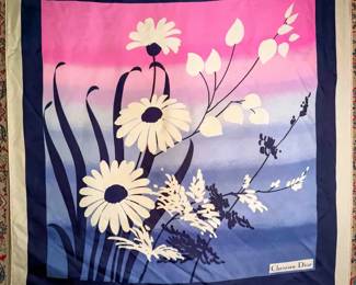 Christian Dior Silk Scarf – Blue & Pink Floral
