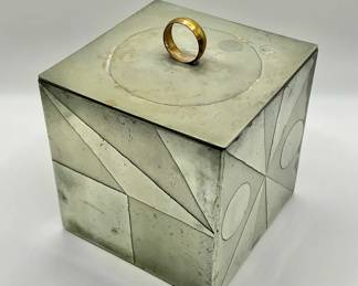Zinc Art Nouveau Jewelry Box featuring Geometric Designs & Cork Lining
