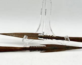 (2) Intricate Barbed Spear Heads
