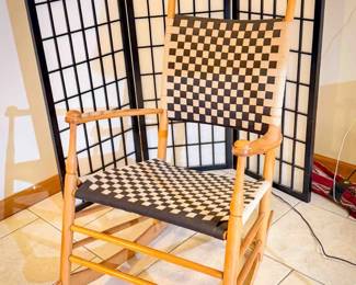 Mid-Century Style Rocking Chair w/ Checkerboard Woven Seat & Back
