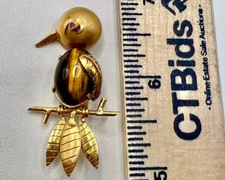 Bird Brooch with Gemstones — 18K Gold Plate
