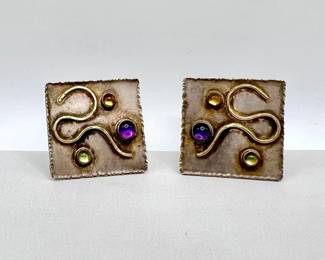 14K Gold & Sterling Silver Gemstone Earrings by Elizabeth Prior
